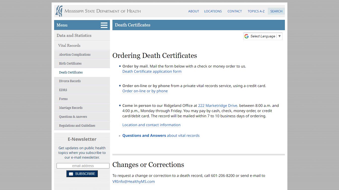 Death Certificates - Mississippi State Department of Health