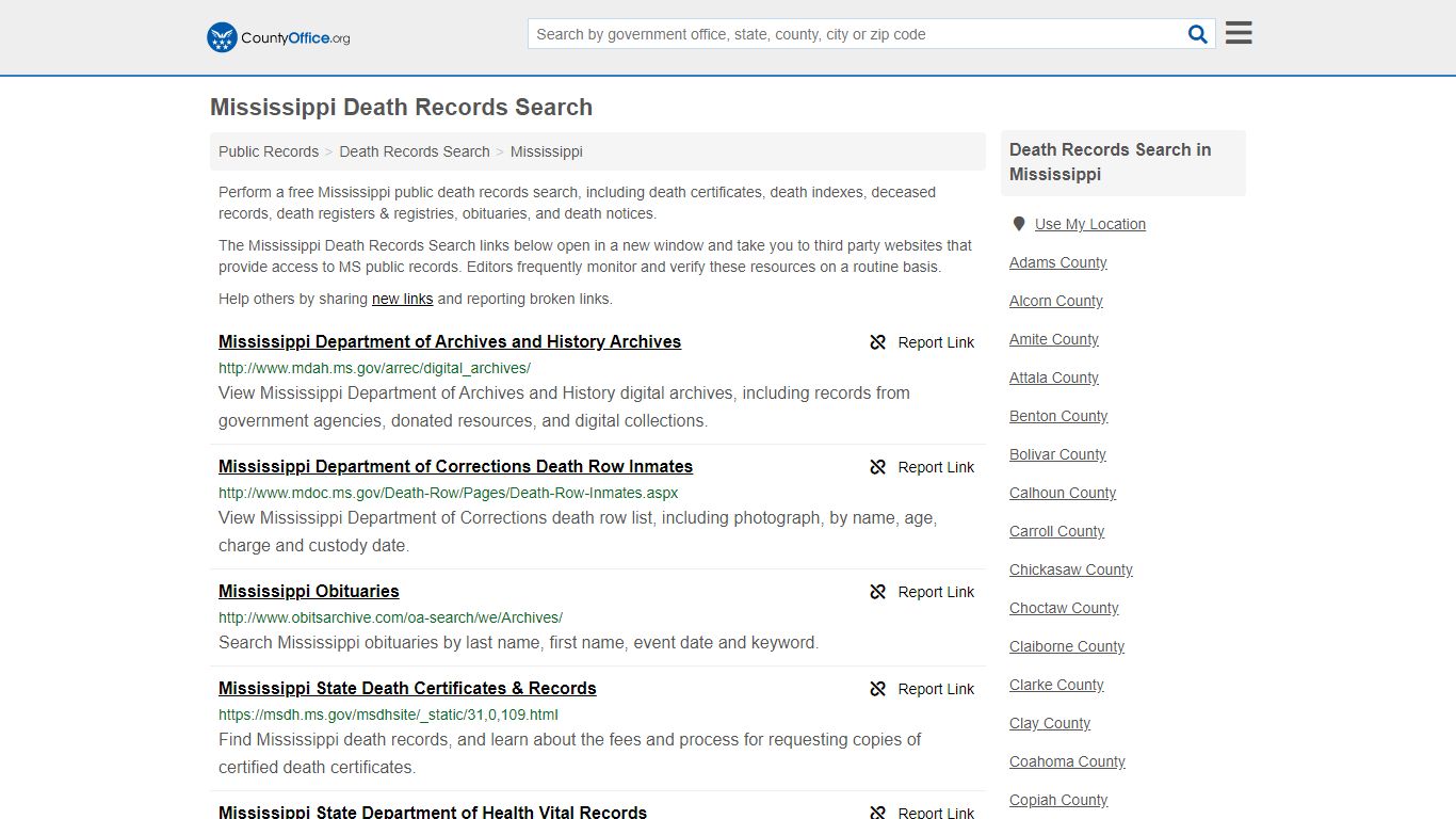 Death Records Search - Mississippi (Death Certificates ...