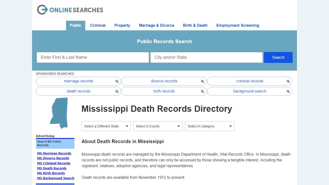 Mississippi Death Records Search Directory