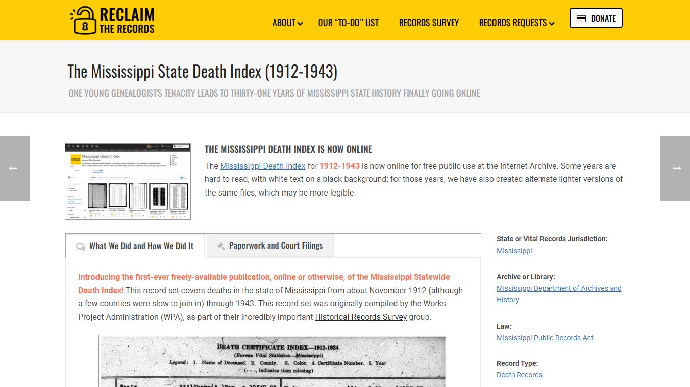 The Mississippi State Death Index ... - Reclaim The Records