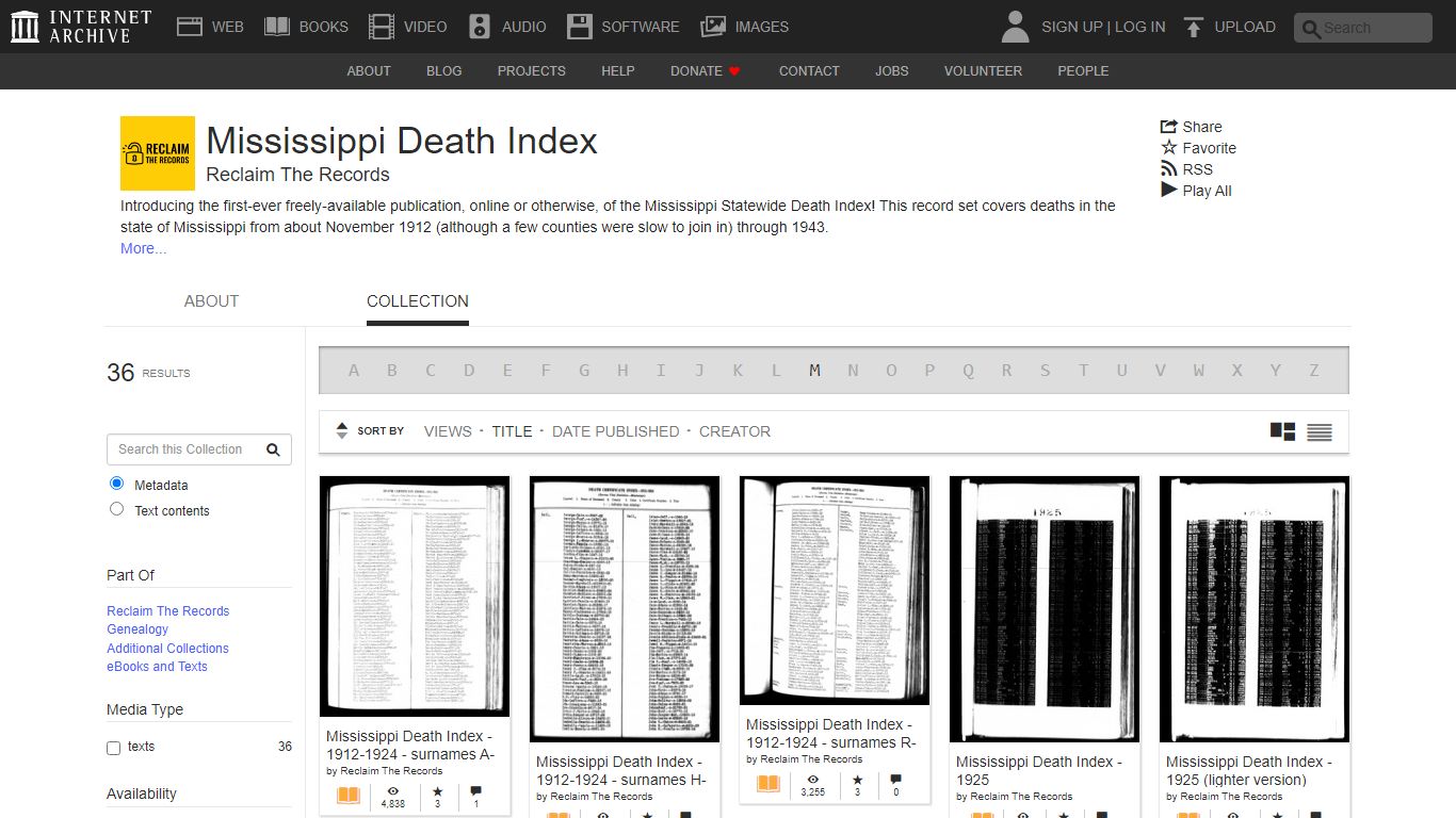 Mississippi Death Index : Free Texts : Free Download ...
